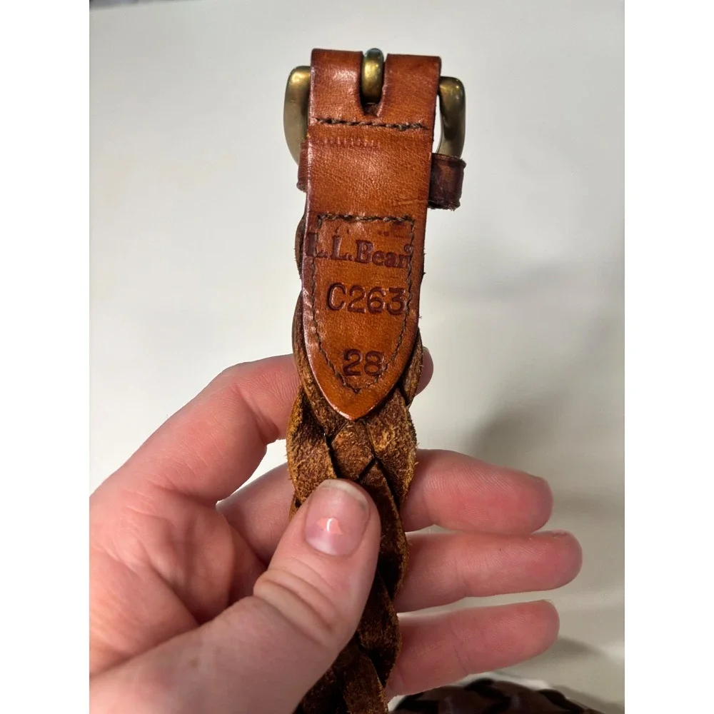 LL Bean Brown Braided Leather Belt Brass Buckle Vintage Style Womens 28 - Picture 2 of 4